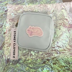 NWT Stoney Clover Lane Sky mini pouch with high tea cat patch sewn on